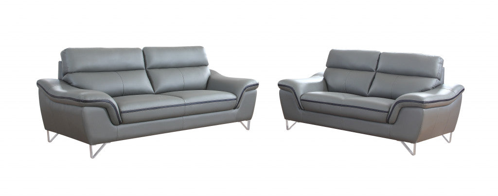  Modern Gray Leather Sofa And Loveseat By Homeroots - 343870 