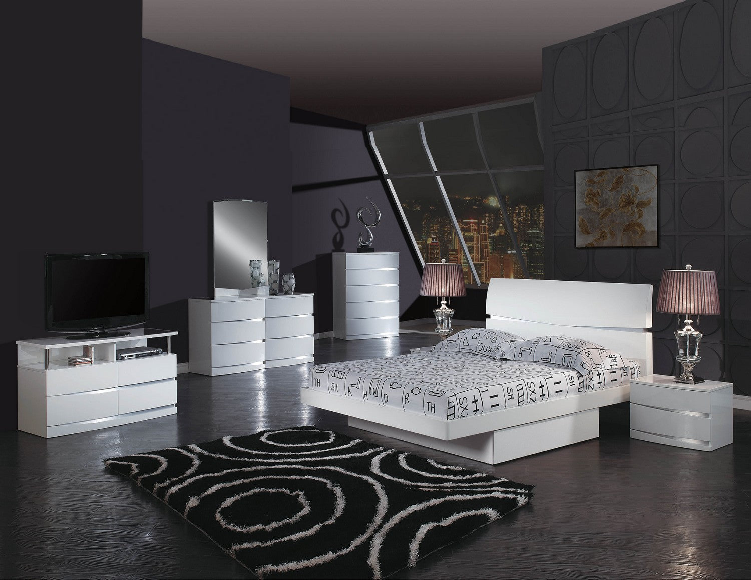  4Pc Queen Modern White High Gloss Bedroom Set By Homeroots - 343943 