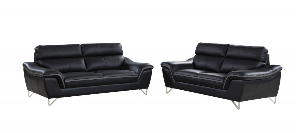  Set of Modern Black Leather Sofa And Loveseat By Homeroots 