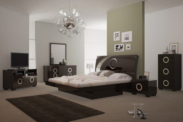  4Pc Eastern King Modern Wenge High Gloss Bedroom Set By Homeroots 