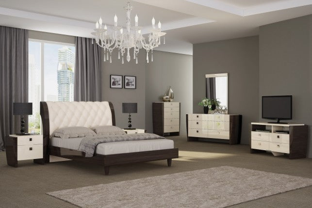  4Pc Eastern King Modern Beige High Gloss Bedroom Set By Homeroots 