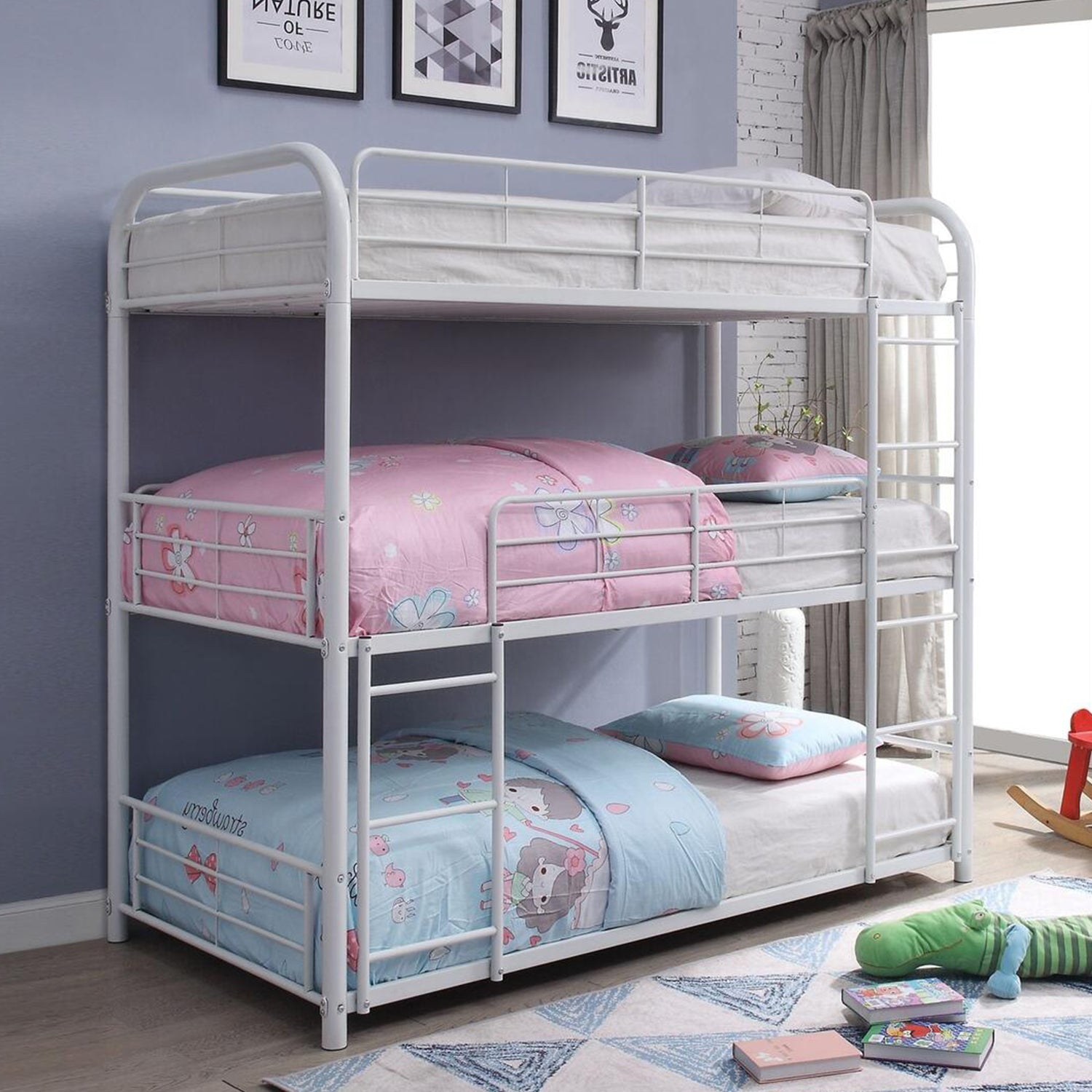  White Metal Triple Bunk Bed - Twin By Homeroots 