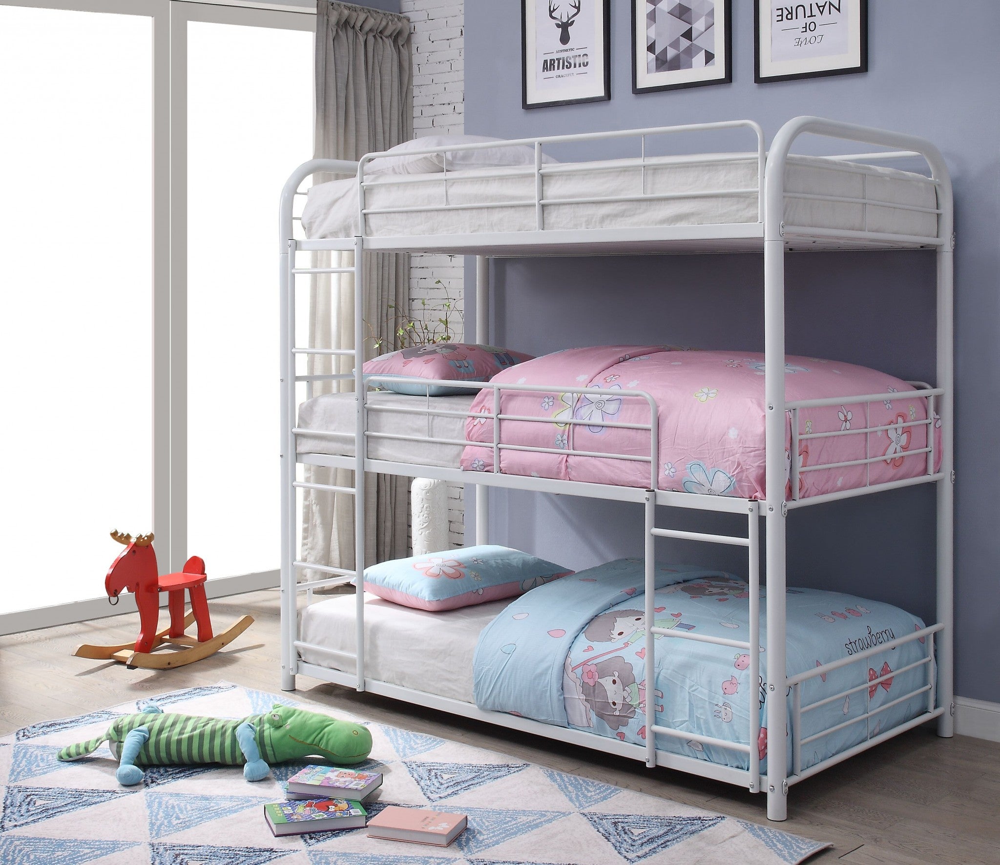  White Metal Triple Bunk Bed - Full By Homeroots 