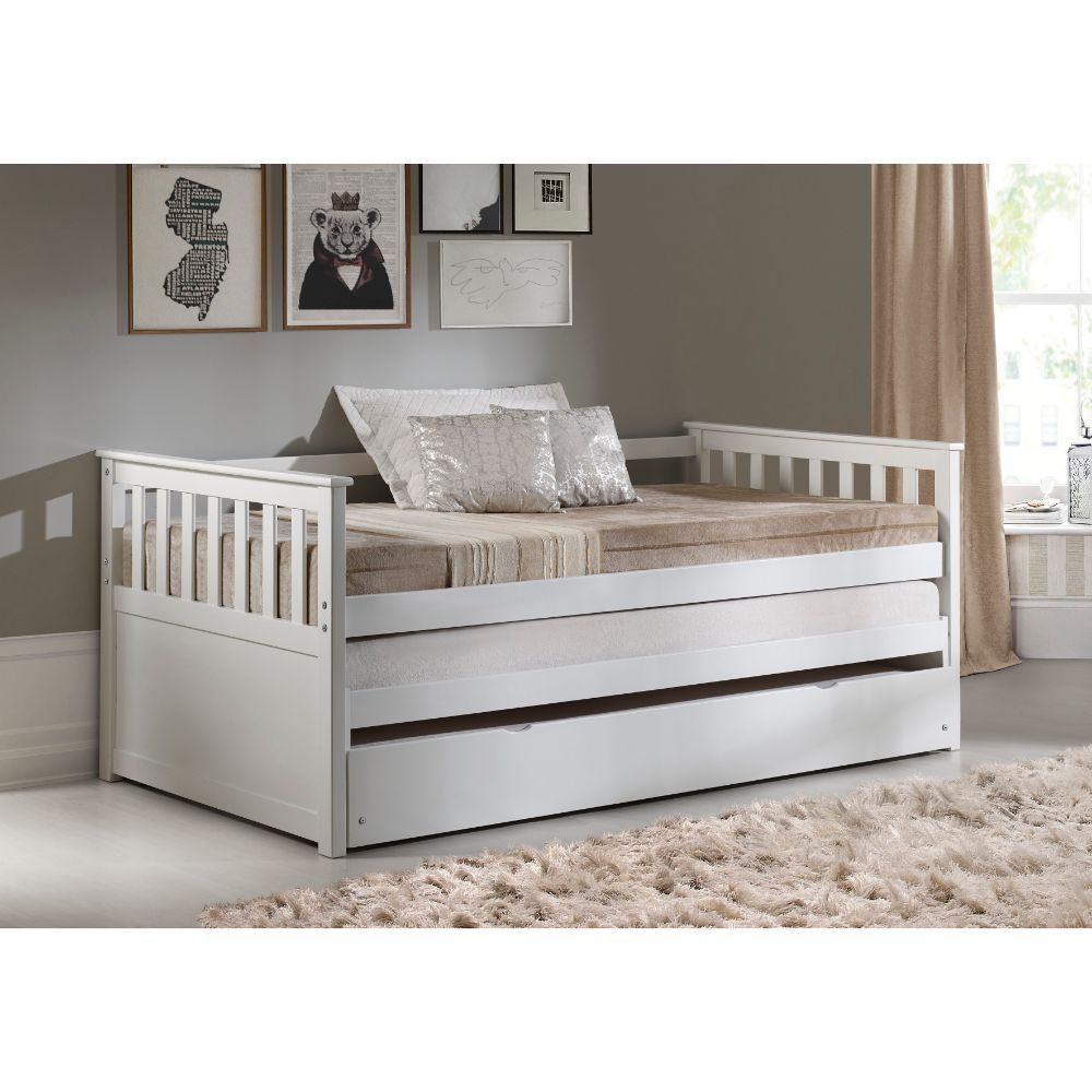  White Wood Daybed Pull-Out Bed By Homeroots 