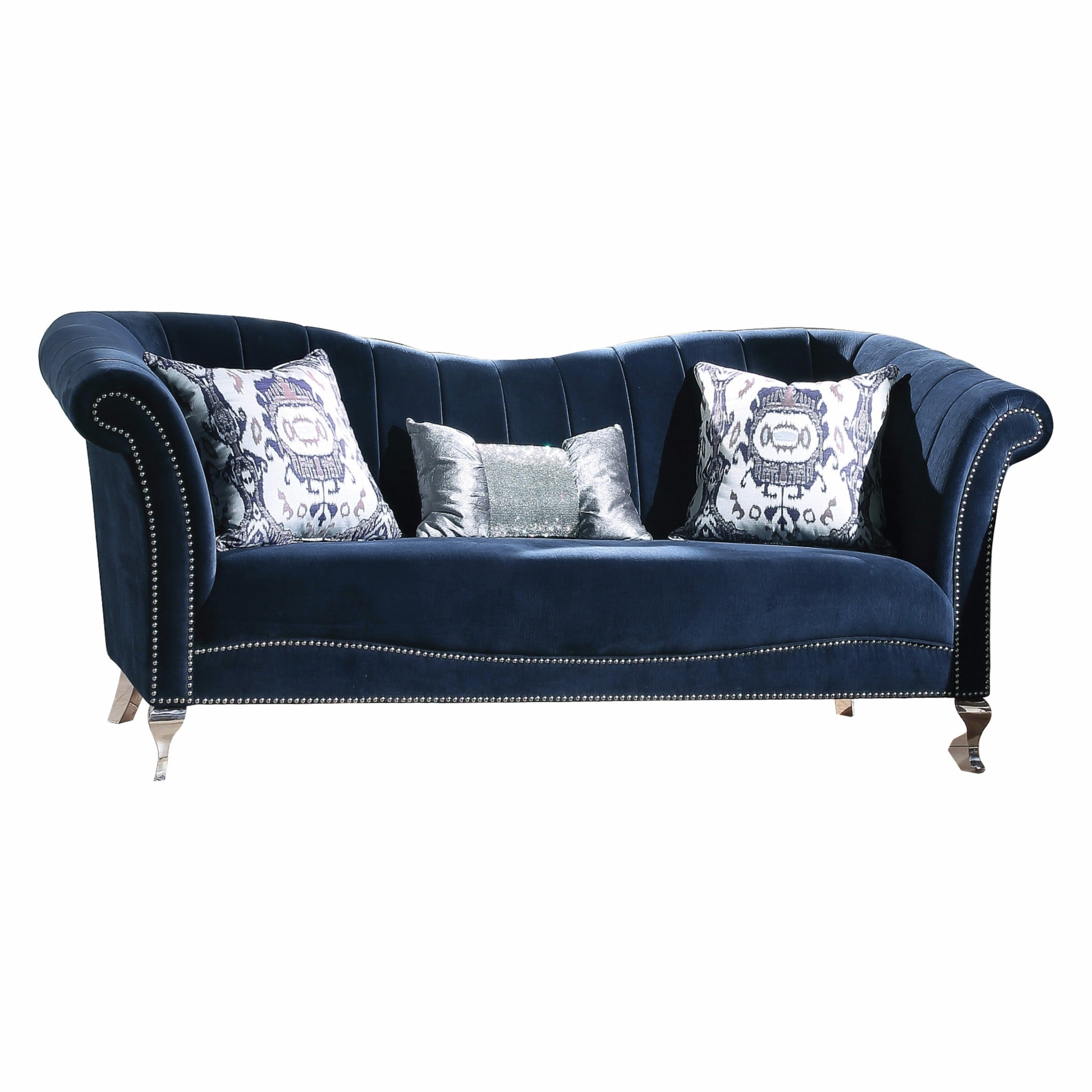  Blue Velvet Upholstery Acrylic Leg Sofa w Pillows By Homeroots 