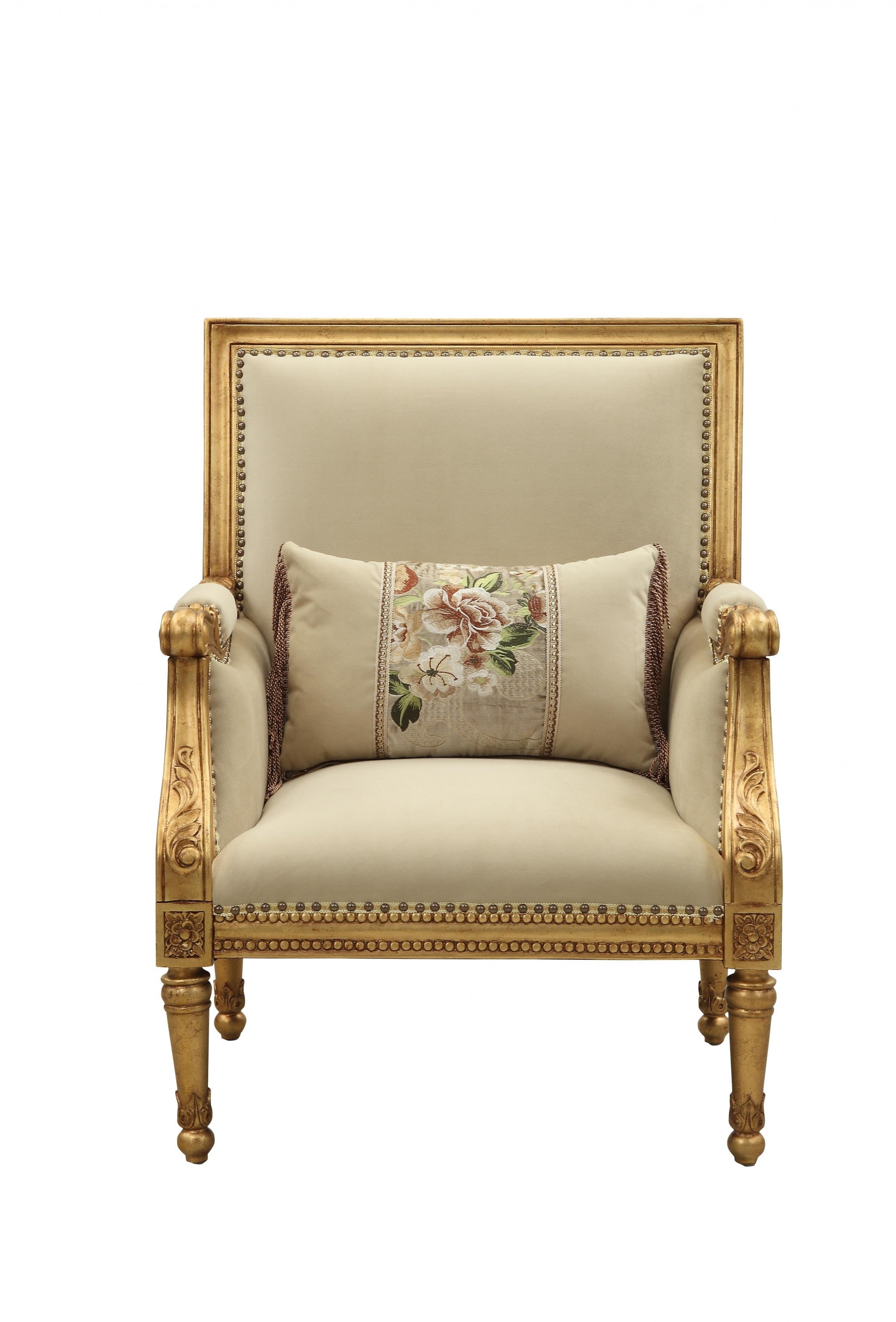  Fabric Antique Gold Upholstery Wood LegTrim Accent Chair & Pillow By Homeroots 