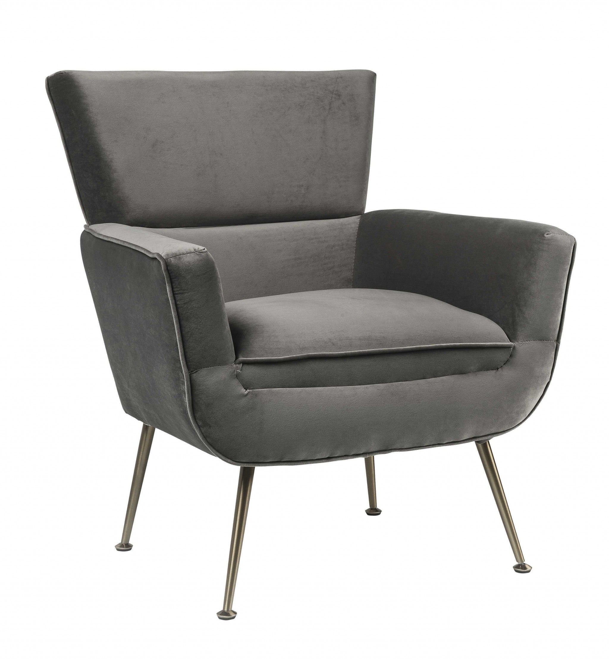  Gray Velvet Upholstery Metal Leg Accent Chair By Homeroots 