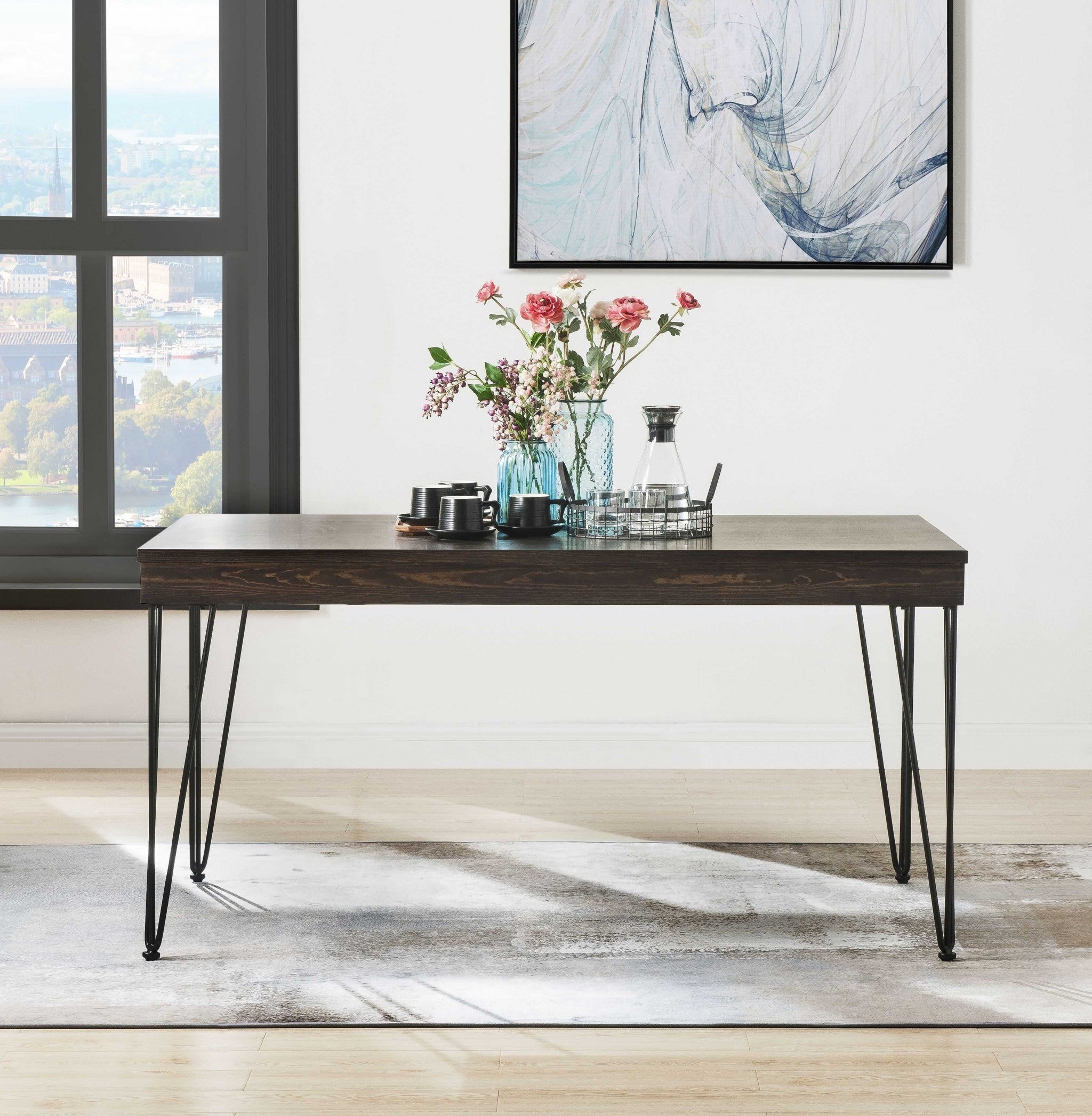  Walnut Black Metal Wood Dining Table By Homeroots 