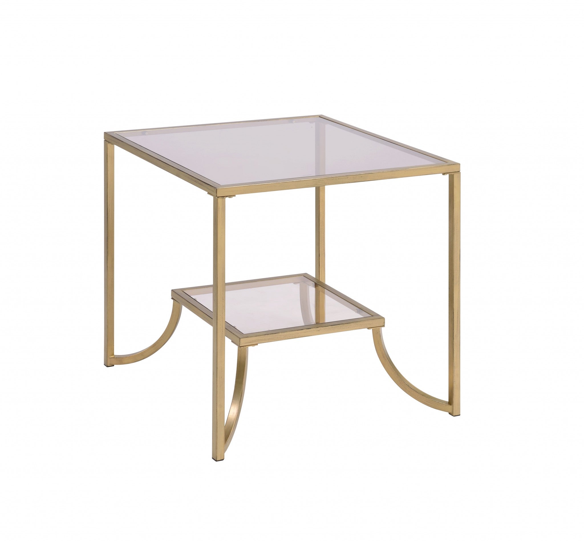  Antique Gold Smoky Glass Metal End Table By Homeroots 