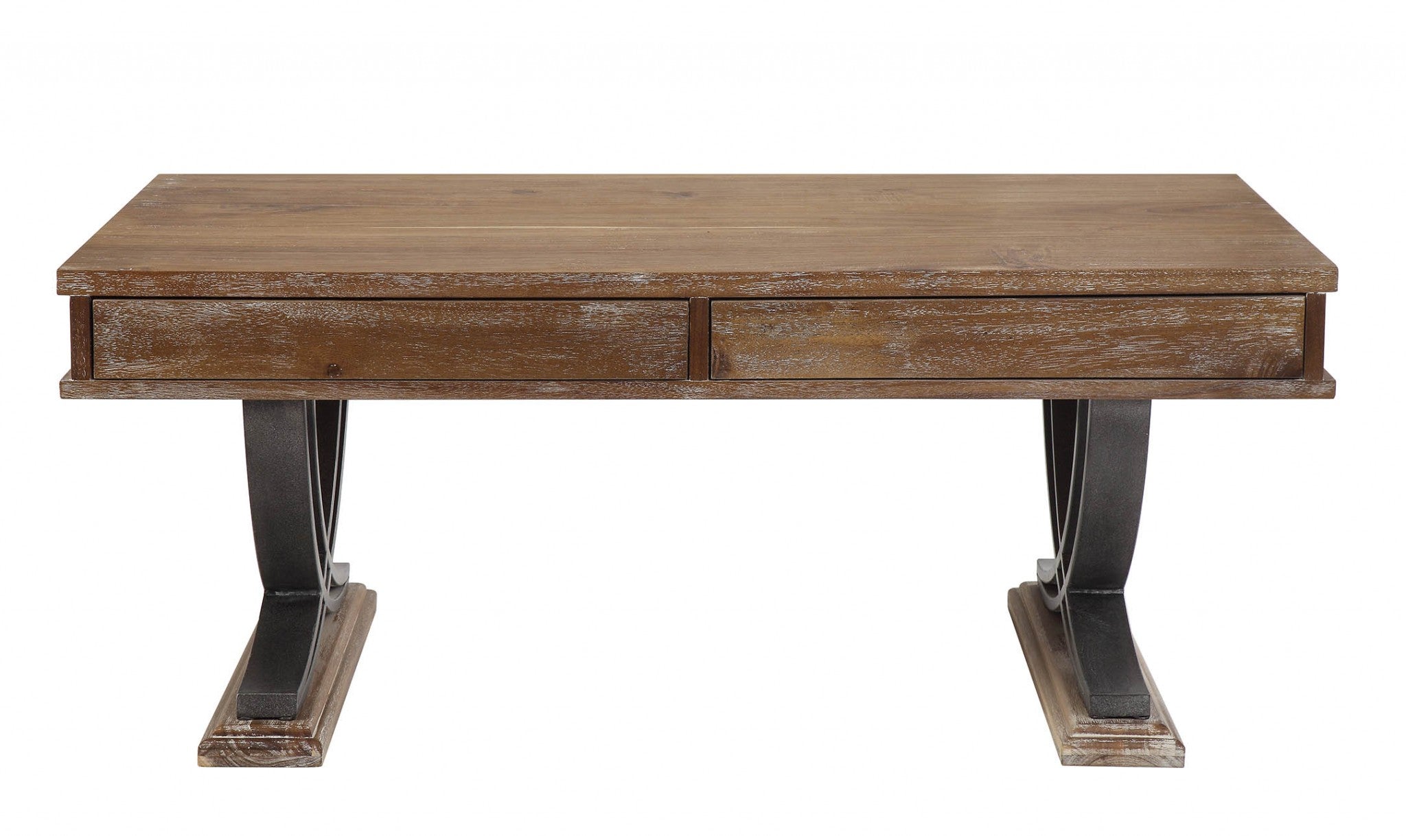  Industrial Style Antiqued Oak Finish Coffee Table with Black Accents By Homeroots 