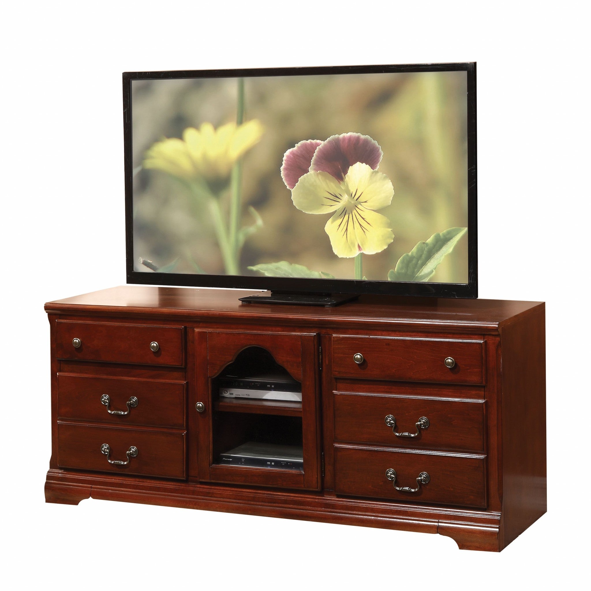  Cherry Wood Glass TV Stand By Homeroots 