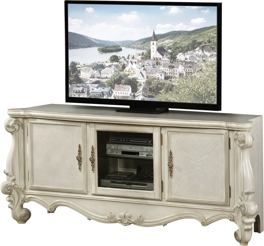  Bone White Wood Poly Resin Glass TV Console By Homeroots 