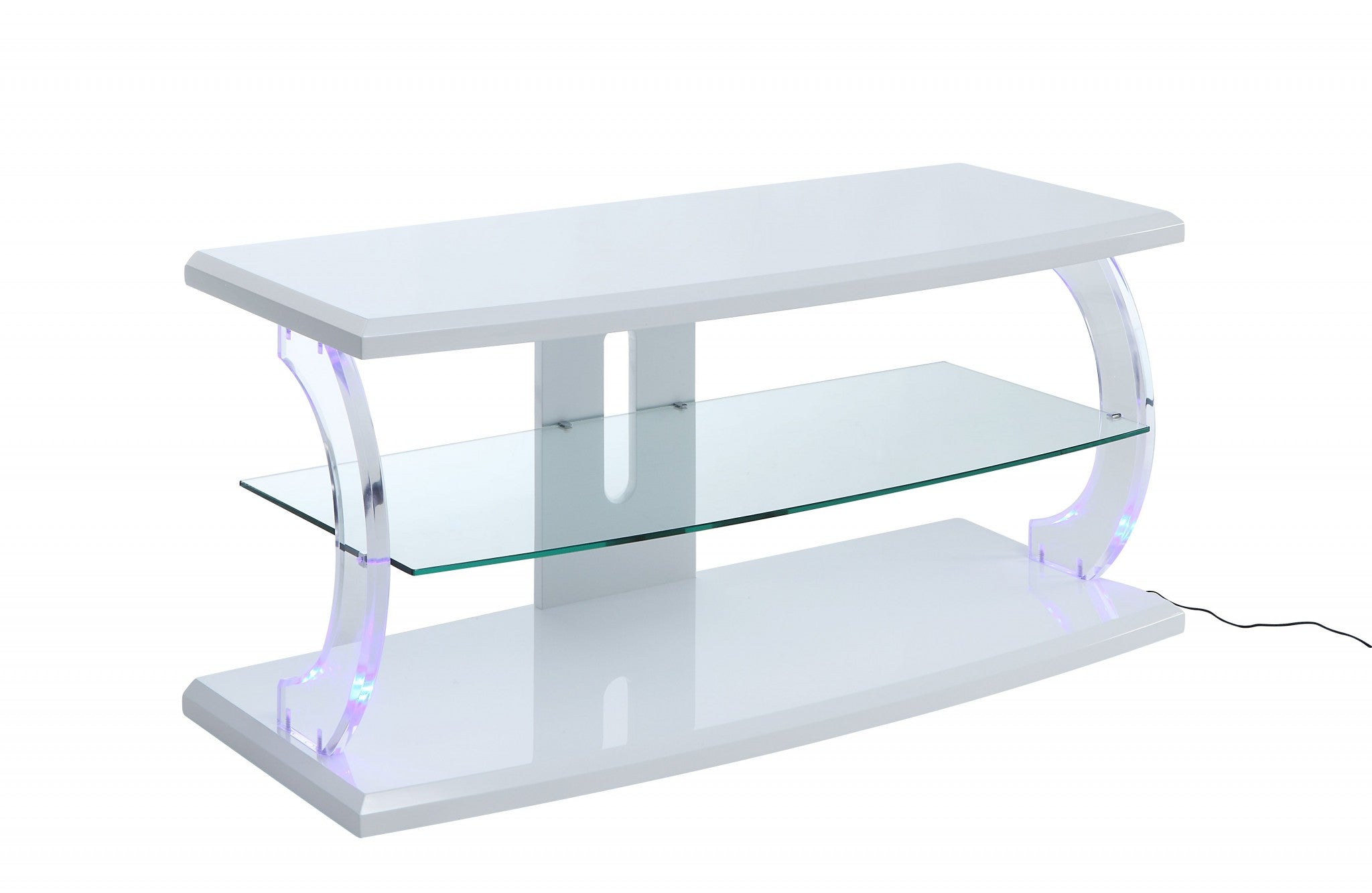  18' X 48' X 22' White Clear Glass Wood Glass Veneer (Melamine) TV Stand (LED) By Homeroots 