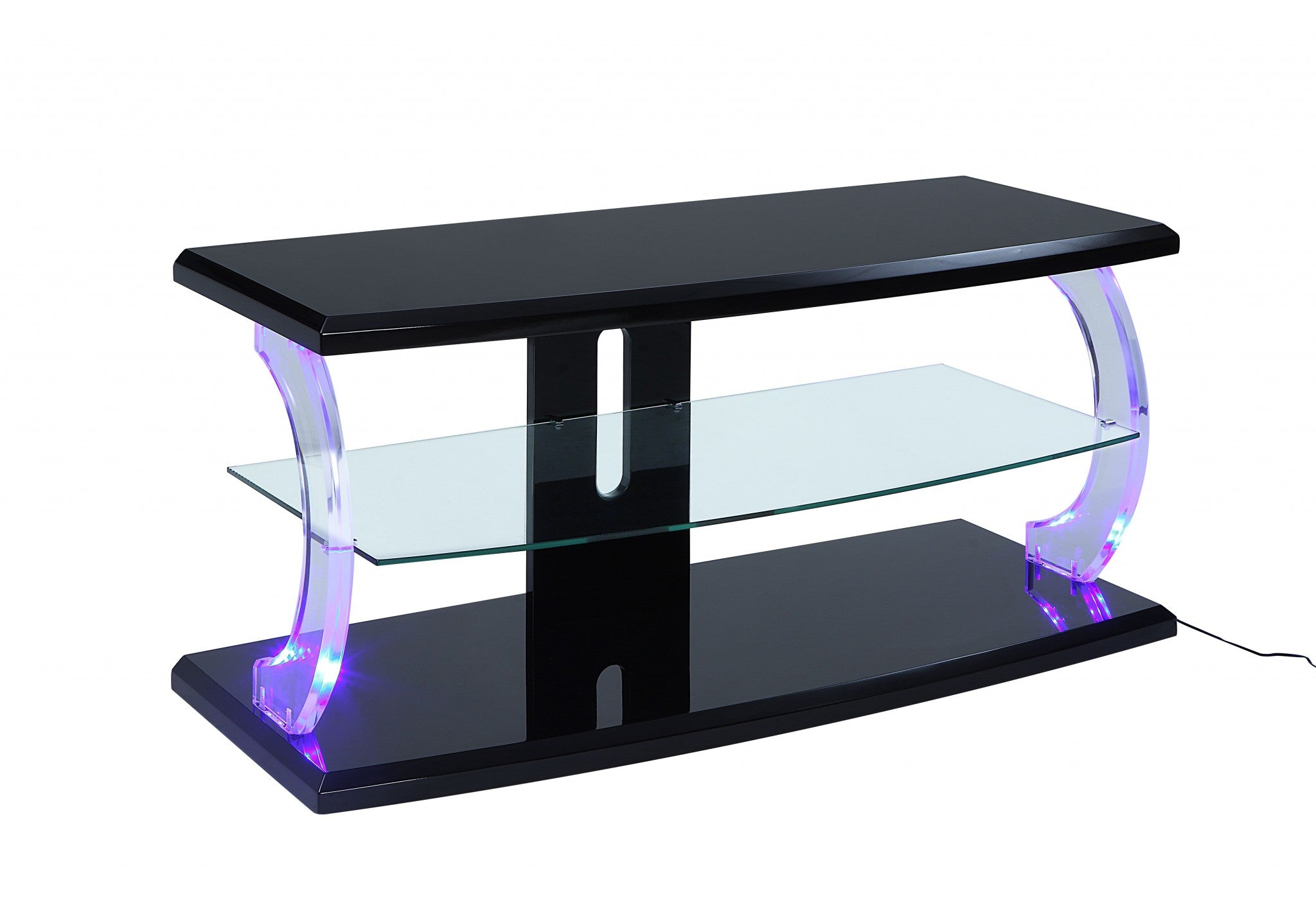  Black Clear Glass Wood Glass Veneer (Melamine) TV Stand (LED) By Homeroots 