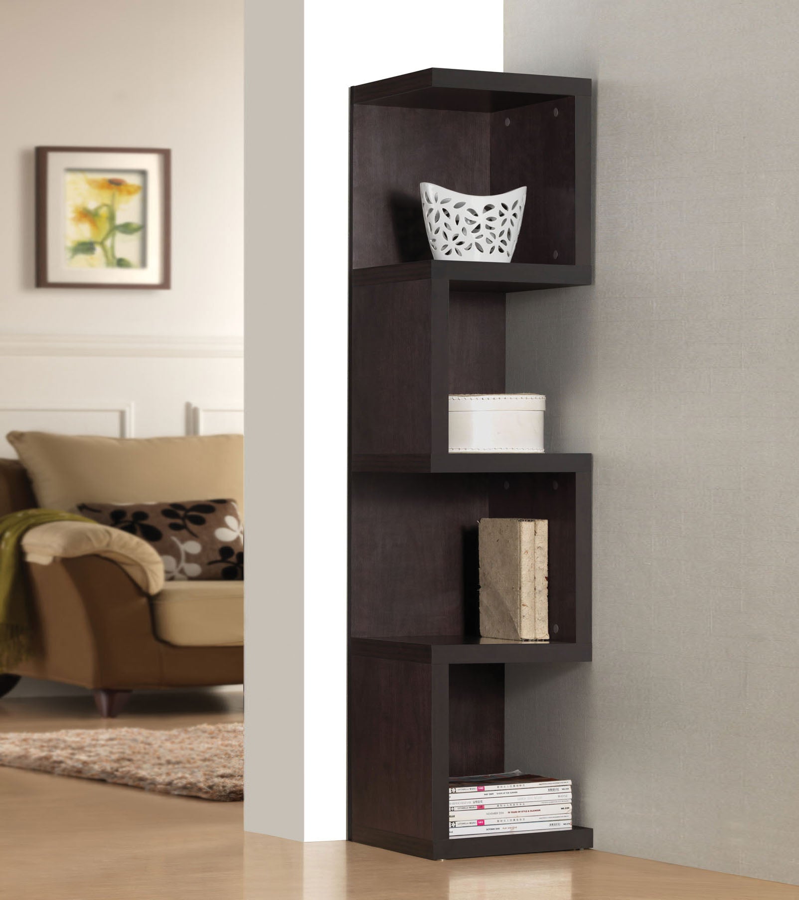  Espresso Wood Veneer (PU Paper) Bookcase Large S Shelf By Homeroots 