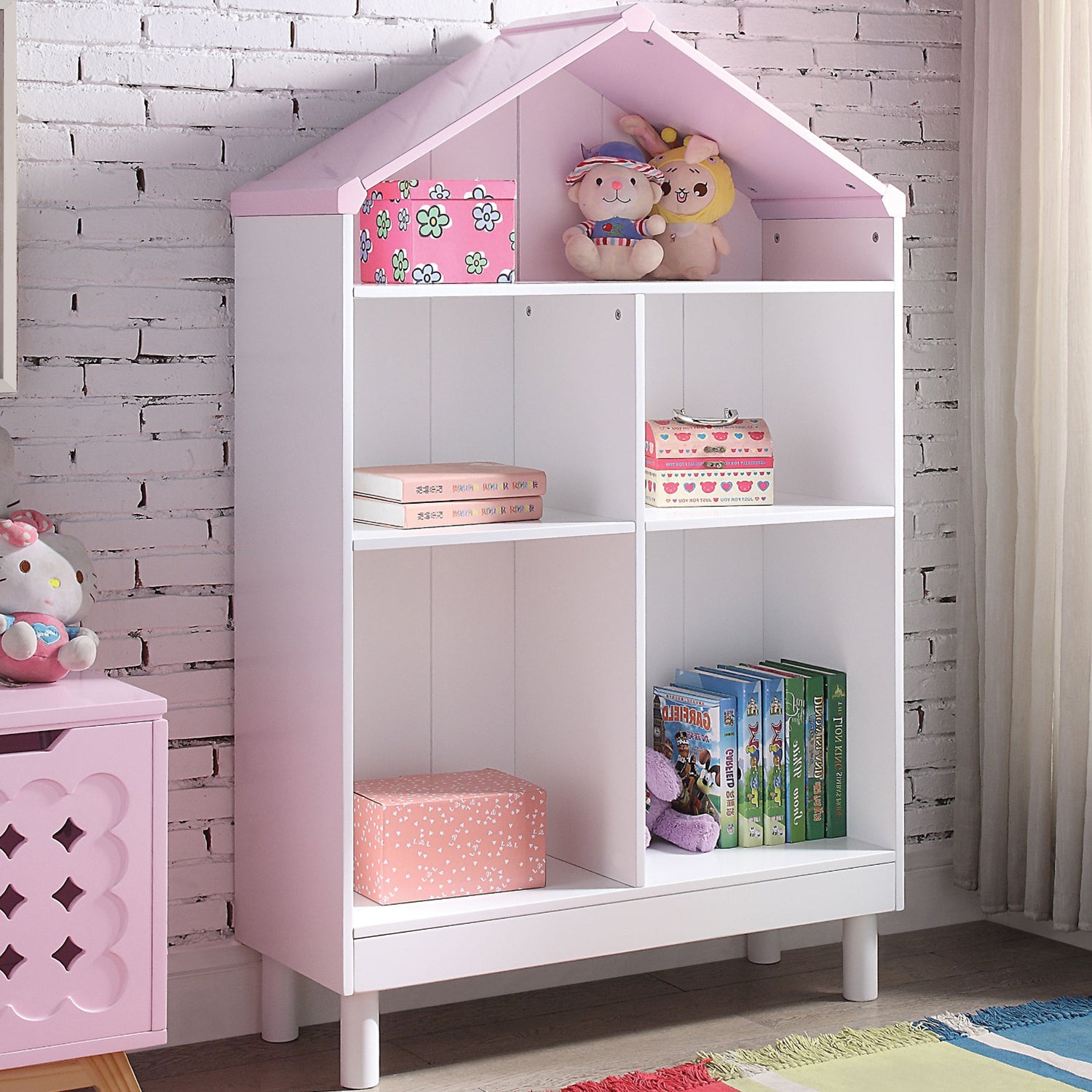  White Pink Wood Bookcase By Homeroots - 347506 