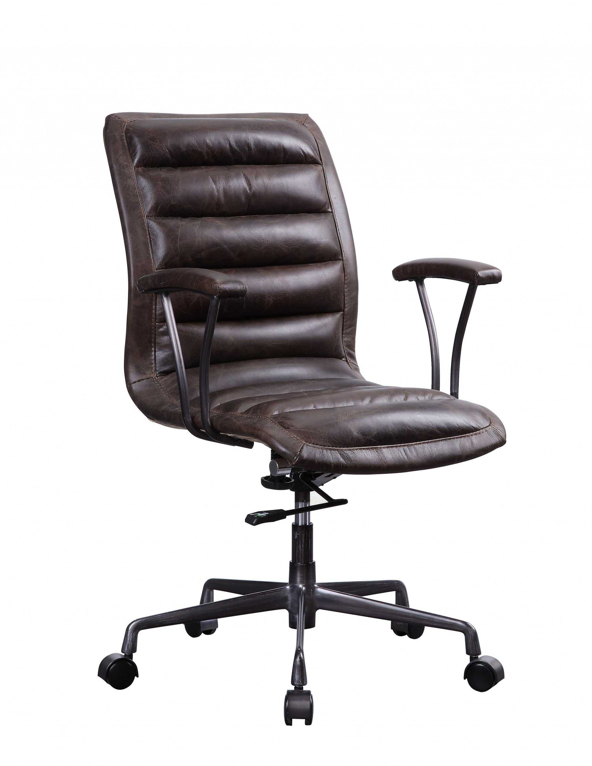  Distress Chocolate Top Grain Leather Metal Upholstered (Seat) Casters Engineered Wood Executive Office Chair By Homeroots 