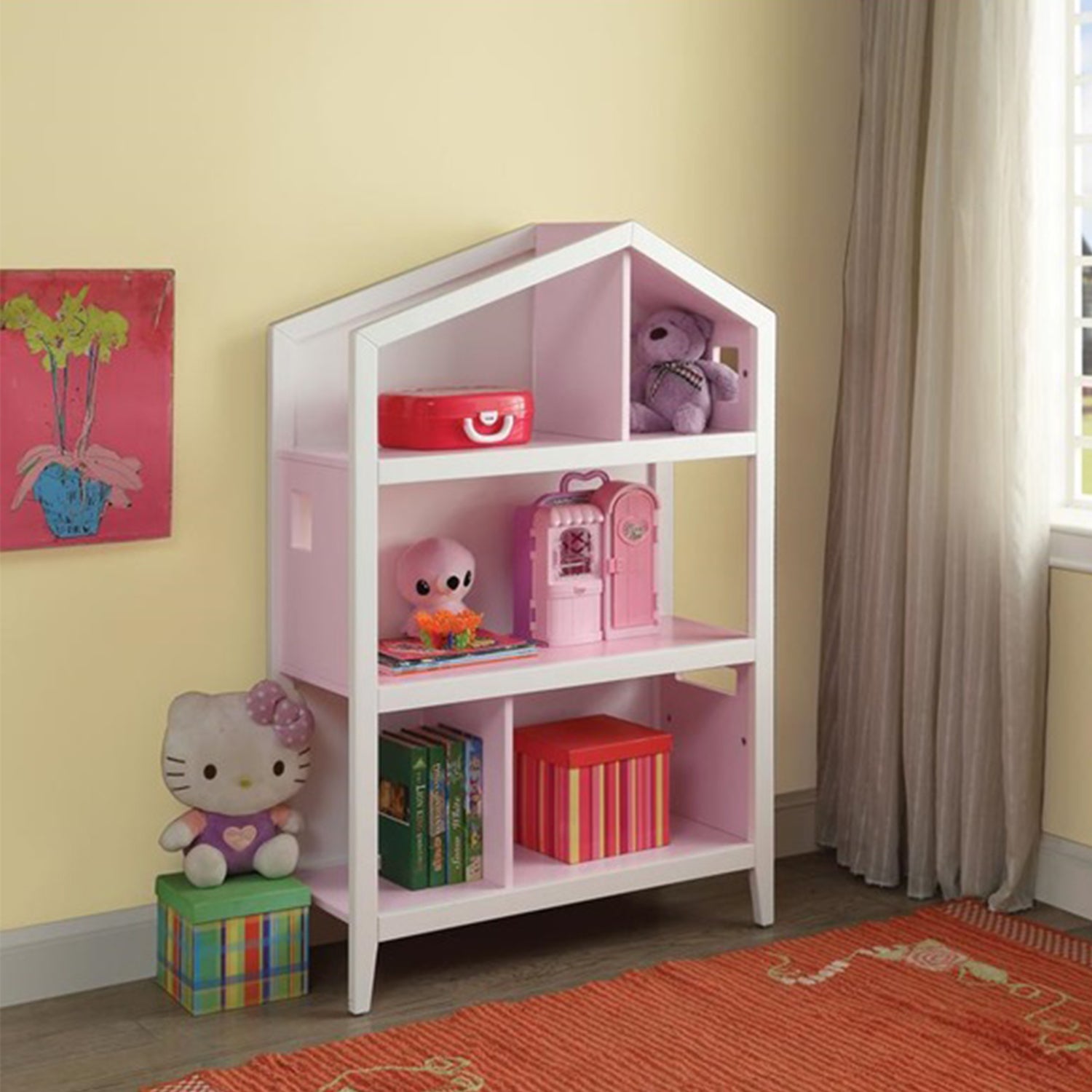  White Pink Wood Bookcase By Homeroots - 347521 