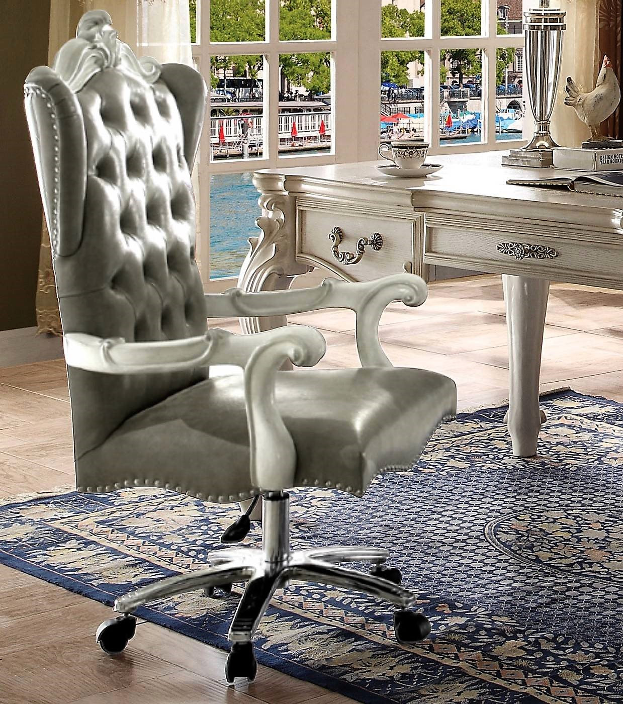  Silver Fau Leather Upholstery Finish Antique Platinum Eecutive Chair with Swivel and Lift By Homeroots 