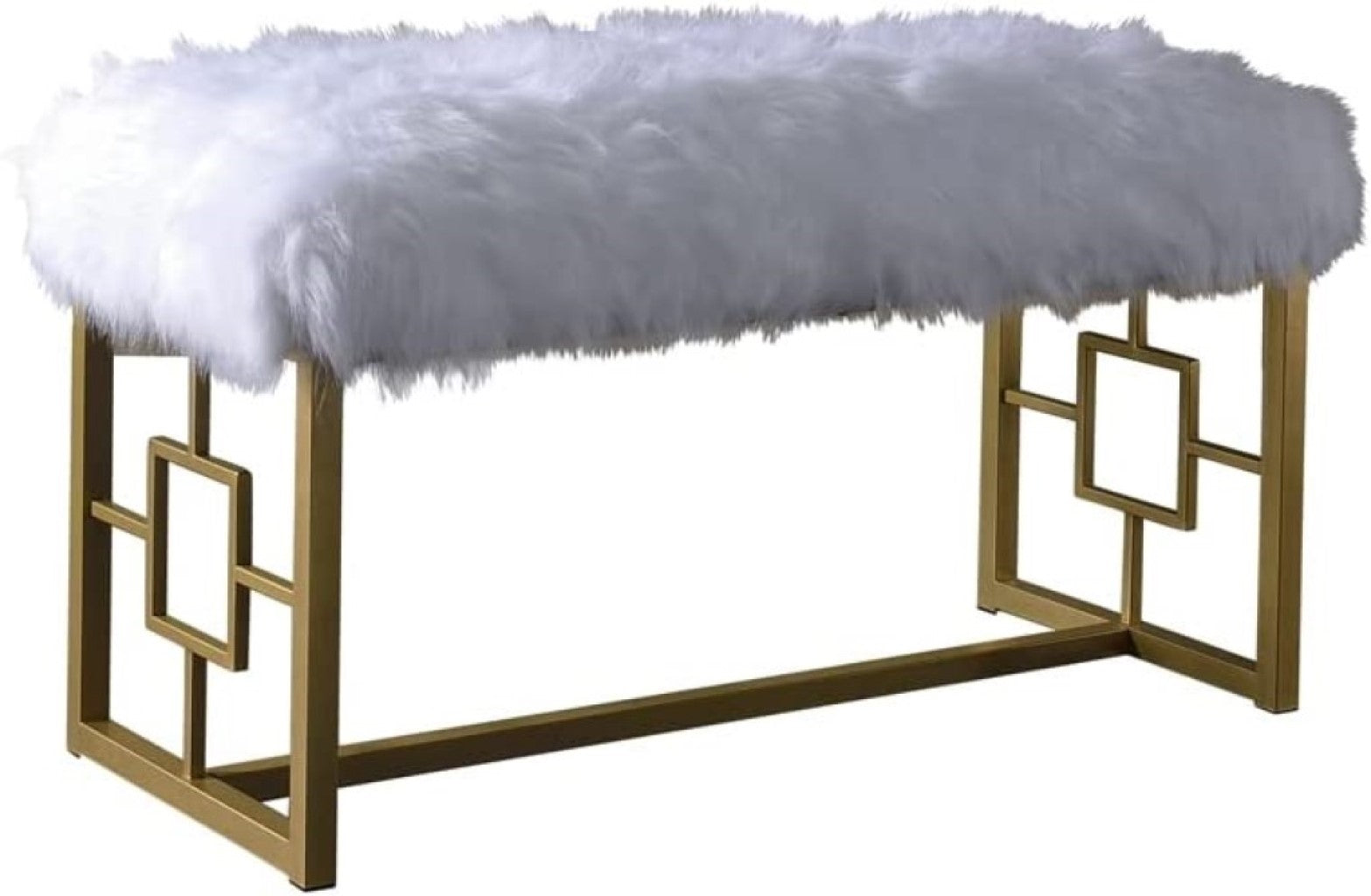  White FauFur Gold Metal Upholstered Bench By Homeroots 