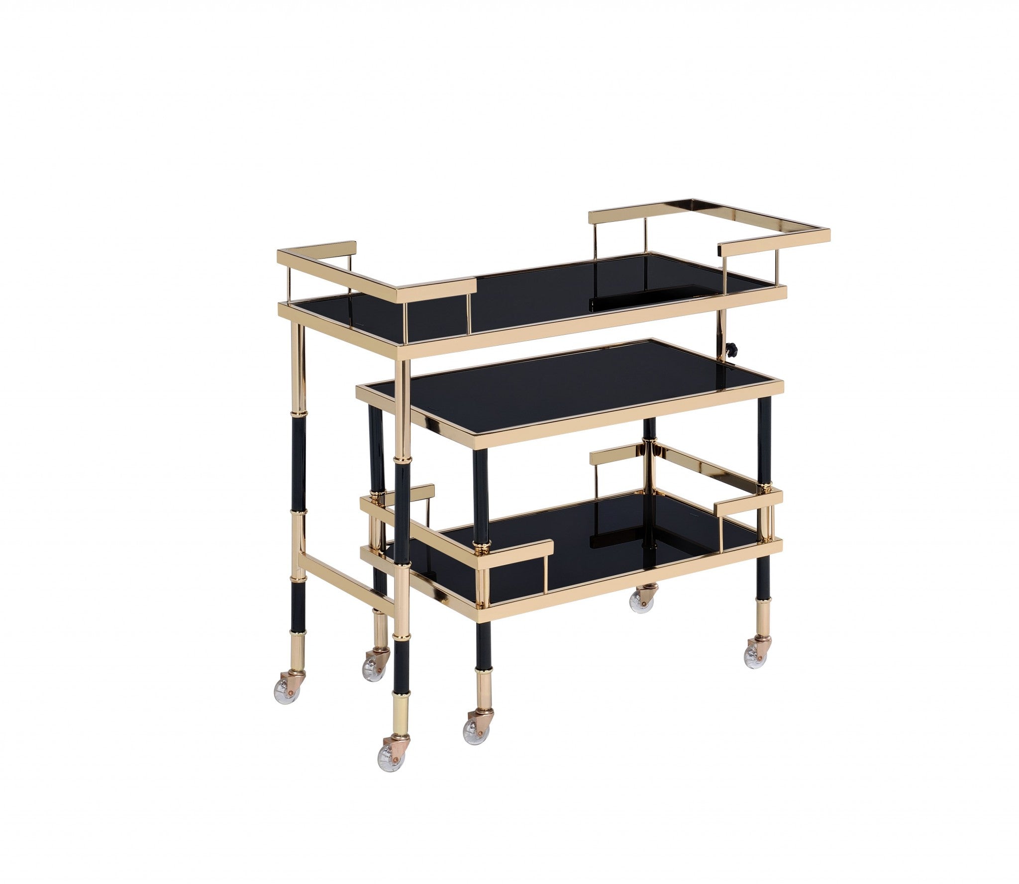  Gold Black Smoky Glass Metal Casters Serving Cart By Homeroots 