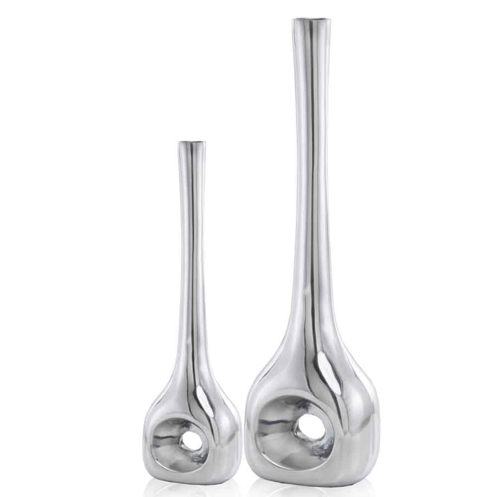  Buffed Silver Hole Set of 2 Vases By Homeroots 