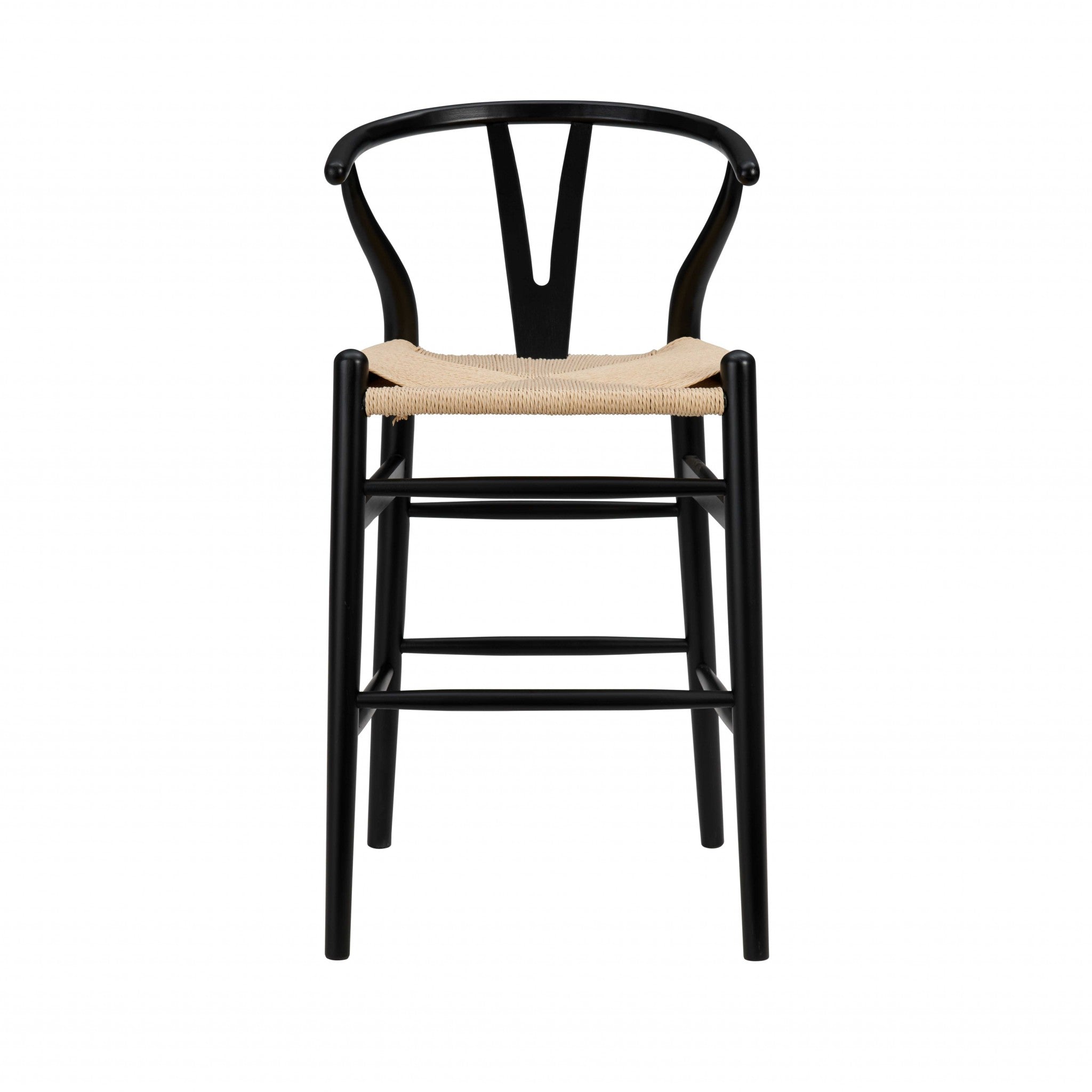  38" Black Solid Wood Counter Stool with Natural Seat By Homeroots 