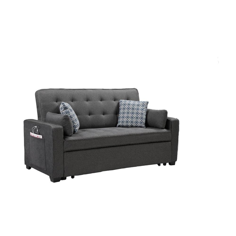  William Modern Gray Fabric Sleeper Sofa with 2 USB Charging Ports and 4 Accent Pillows By Lilola Home 