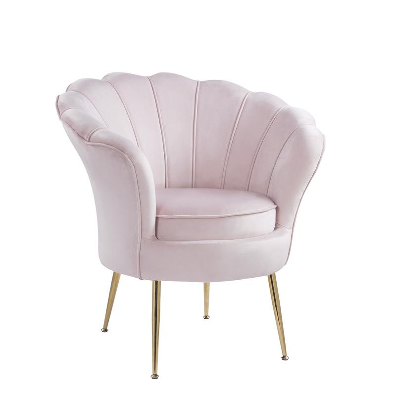  Angelina Pink Velvet Scalloped Back Barrel Accent Chair with Metal Legs By Lilola Home 