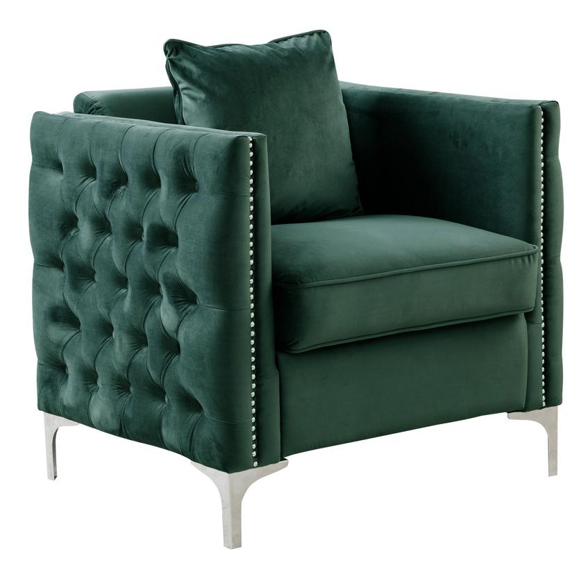  Bayberry Green Velvet Chair with 1 Pillow By Lilola Home 