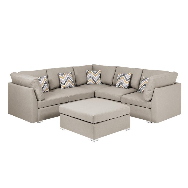  Amira Beige Fabric Reversible Sectional Sofa with Ottoman and Pillows By Lilola Home 