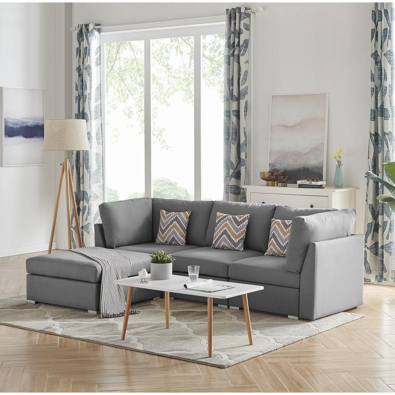  Amira Gray Fabric Sofa with Ottoman and Pillows By Lilola Home 