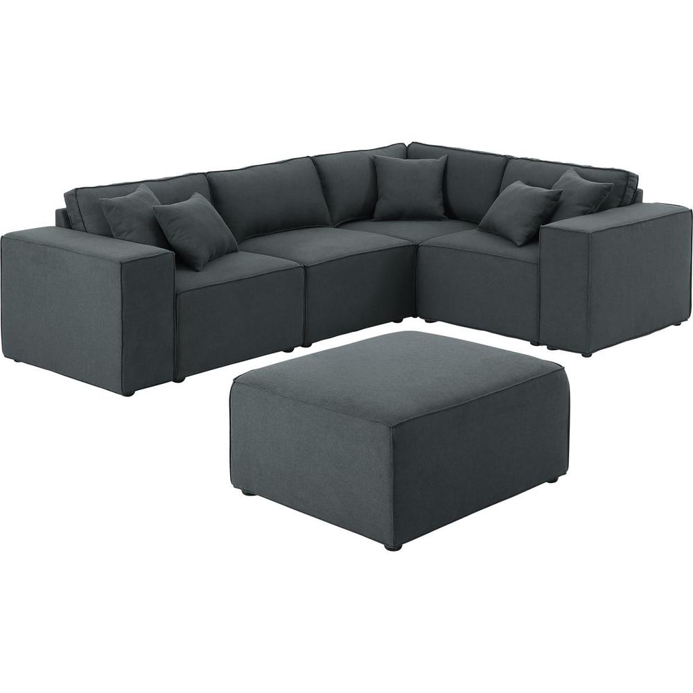  Melrose Modular Sectional Sofa with Ottoman in Dark Gray Linen By Lilola Home 