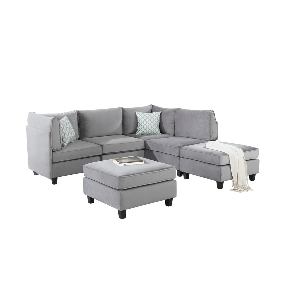  Simona Gray Velvet 6Pc Modular Sectional Sofa By Lilola Home 