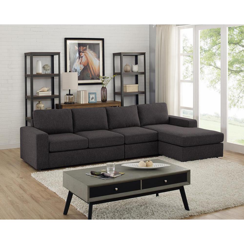  Dunlin Sofa with Reversible Chaise in Dark Gray Linen By Lilola Home 