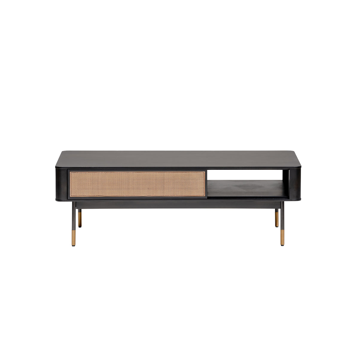  Coffee Table in Black with Natural Wicker By Homeroots 