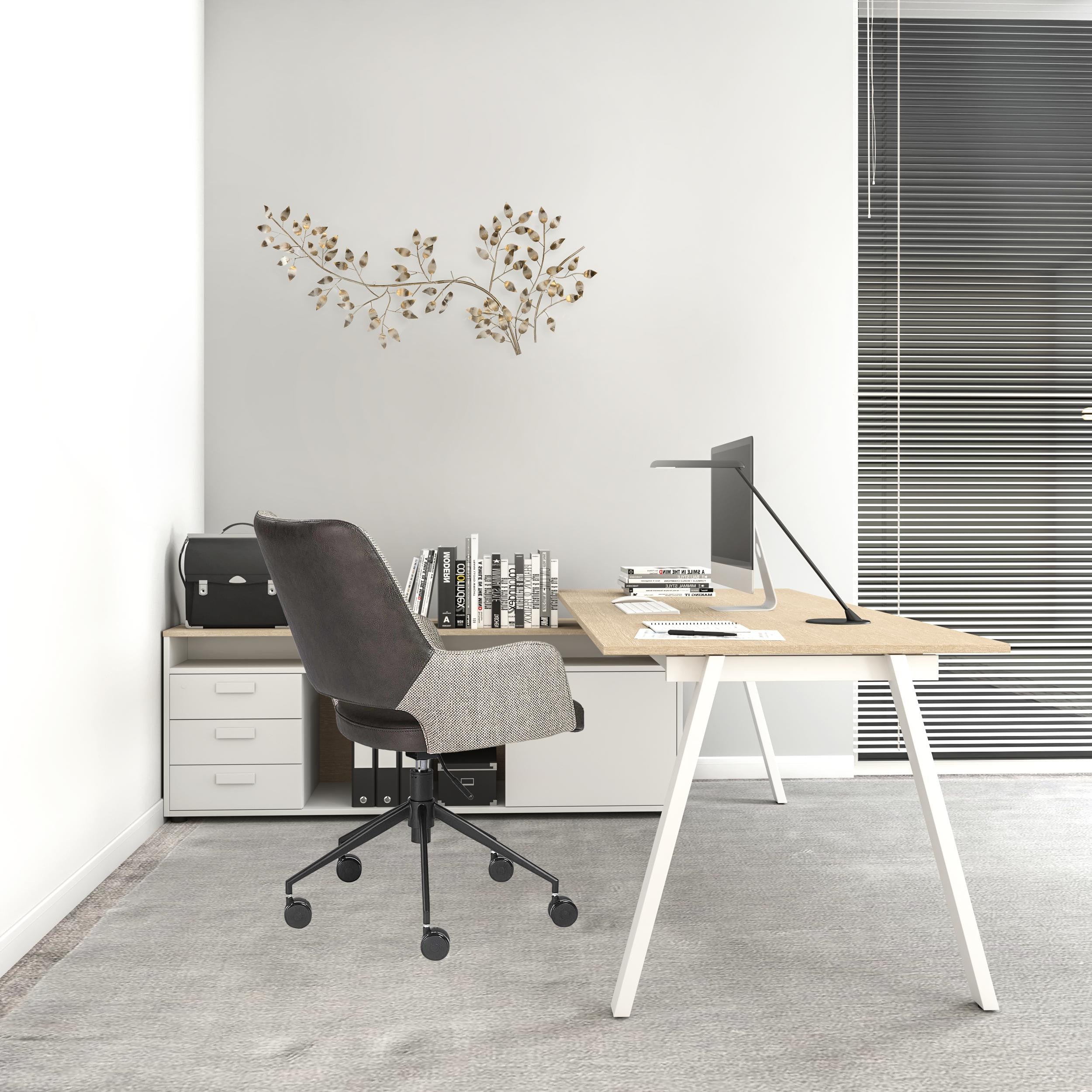  Tilt Office Chair in Light Gray Fabric and Dark Gray Leatherette with Black Base By Homeroots 