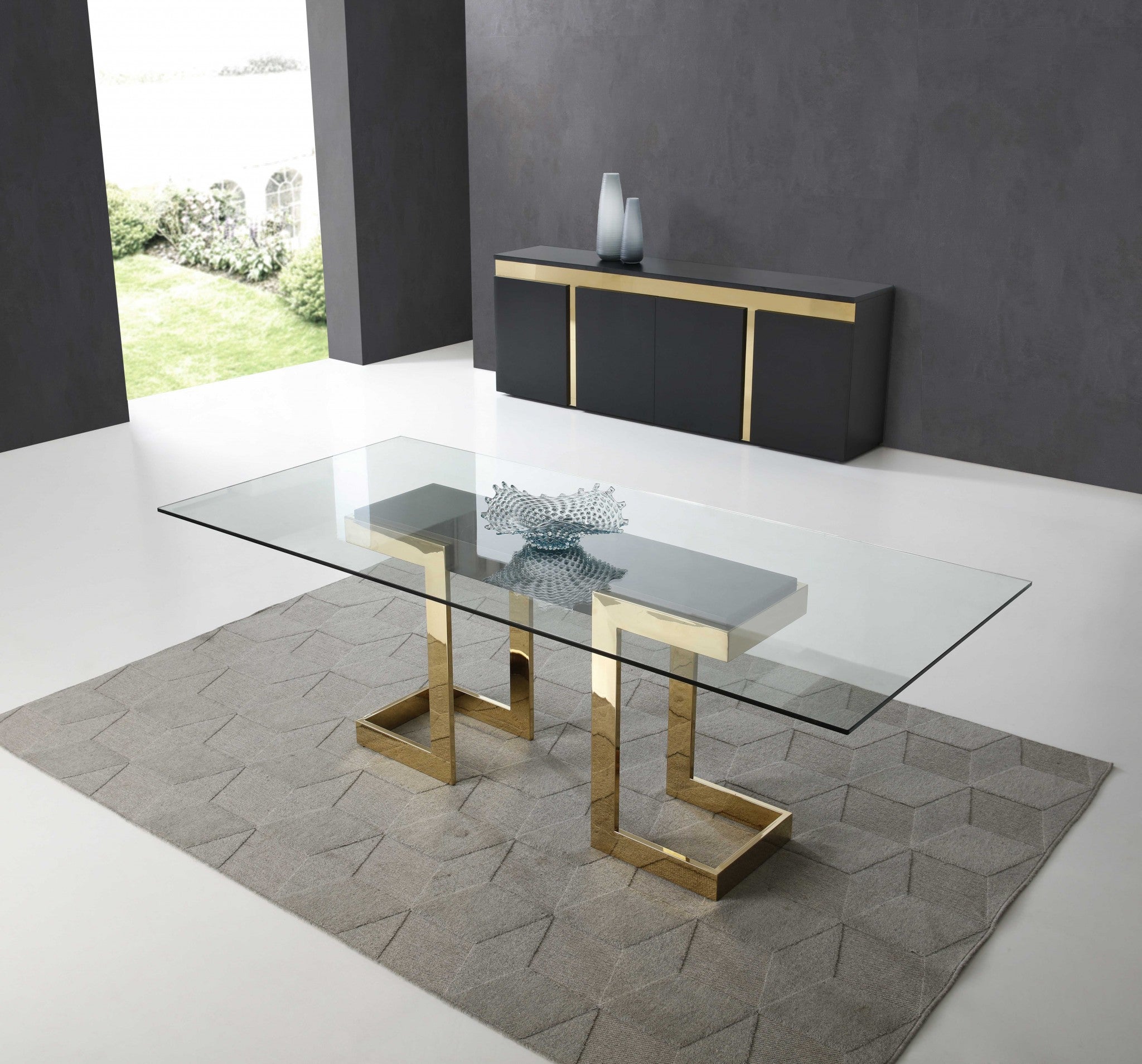  Polished Gold Glass Stainless Steel Dining Table By Homeroots 