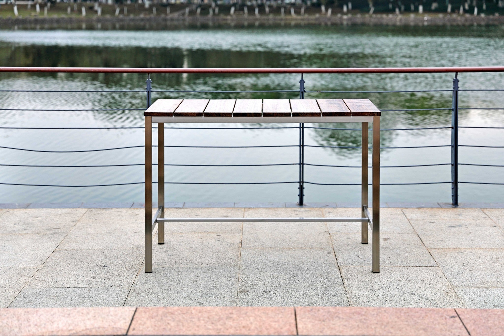  Teak Wood & Stainless Steel Bar Table By Homeroots 