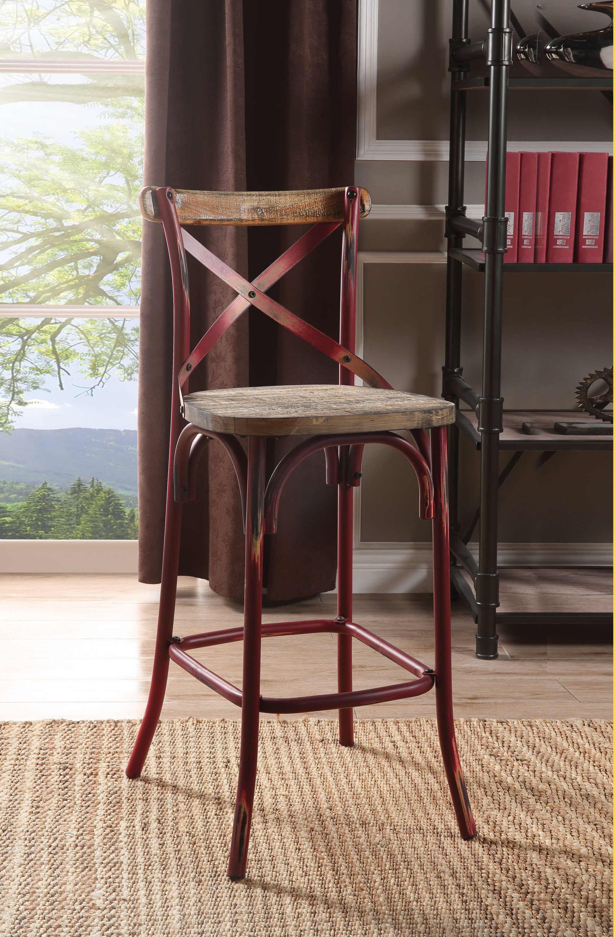  Antique Red Wooden Bar Chair By Homeroots 