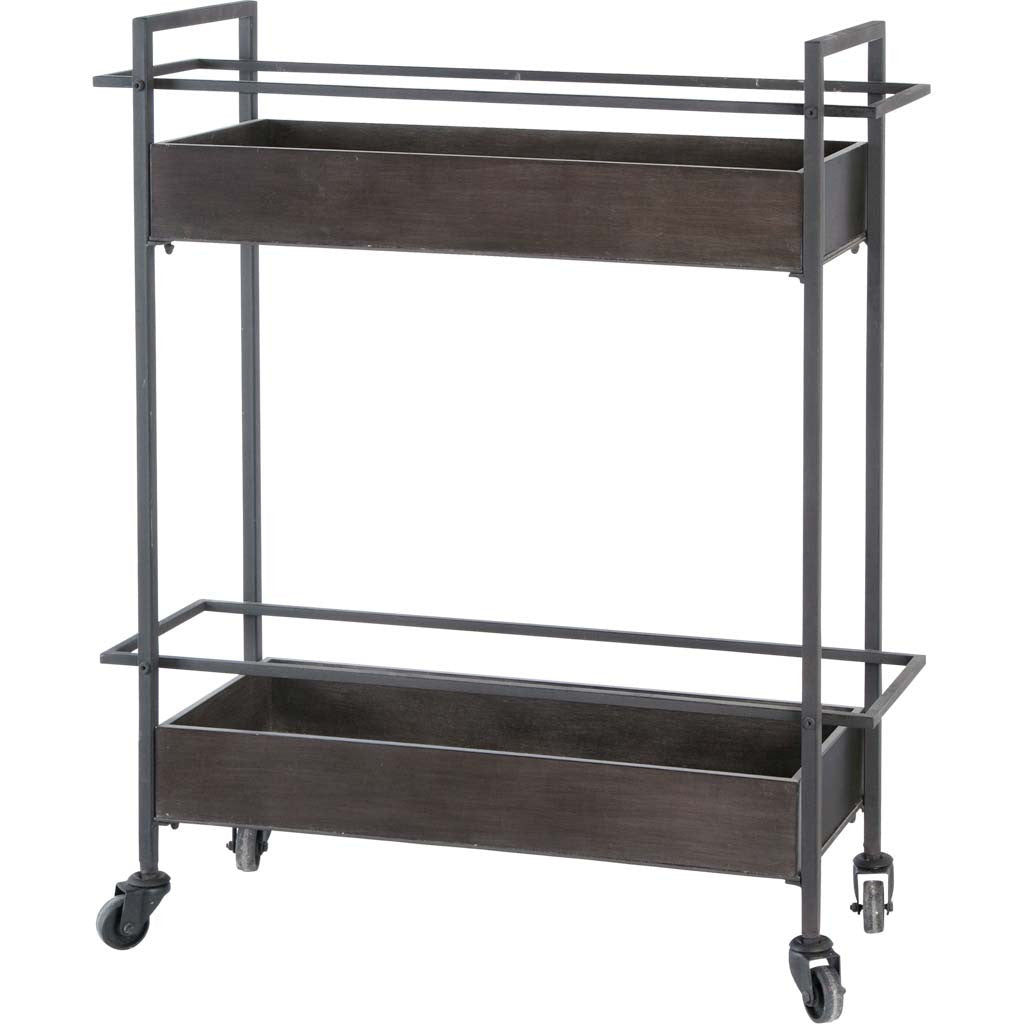  Rectangular Gray Metal With Two-Tier Shelves Bar Cart By Homeroots 