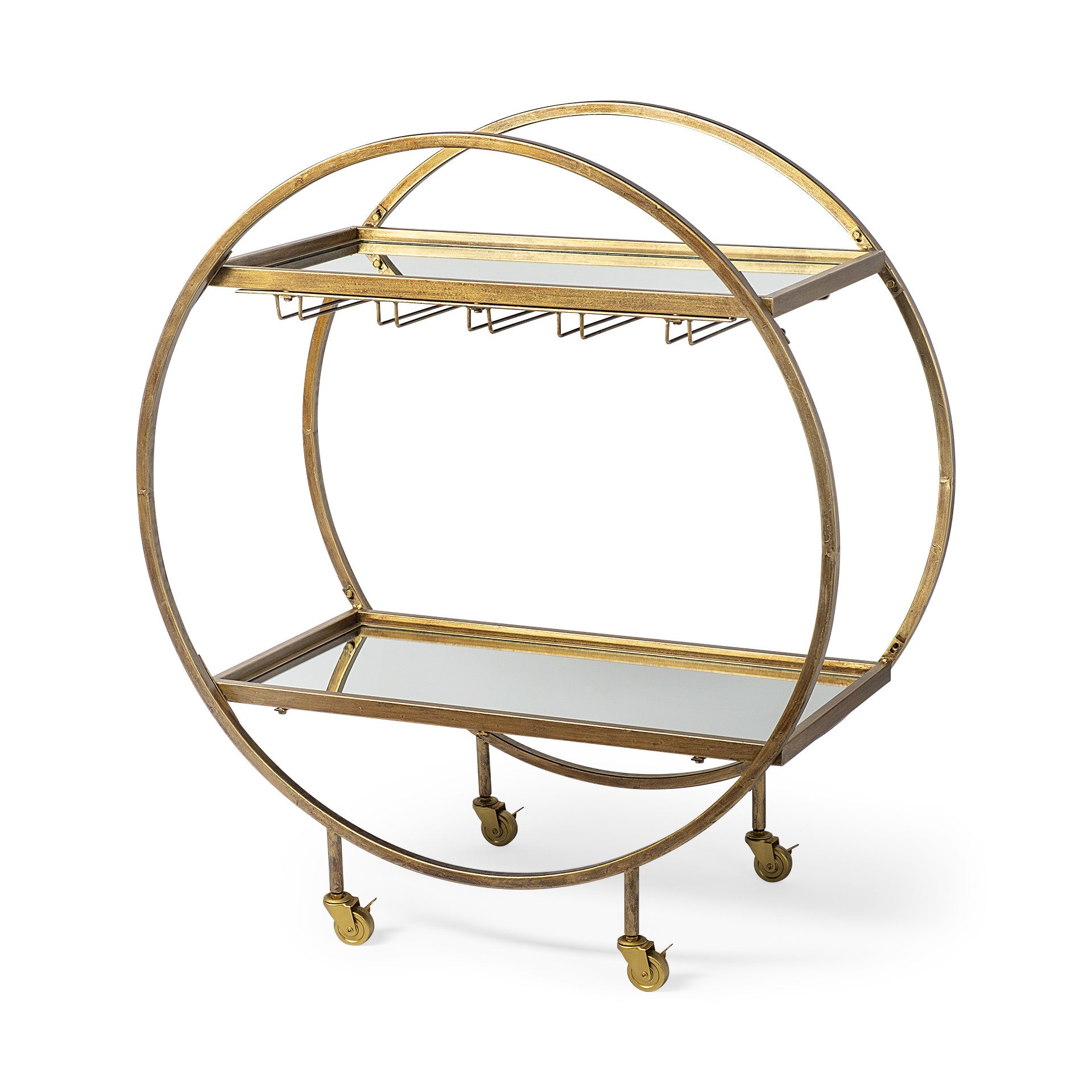  Showstopper Circular Rolling Gold Bar Cart By Homeroots 