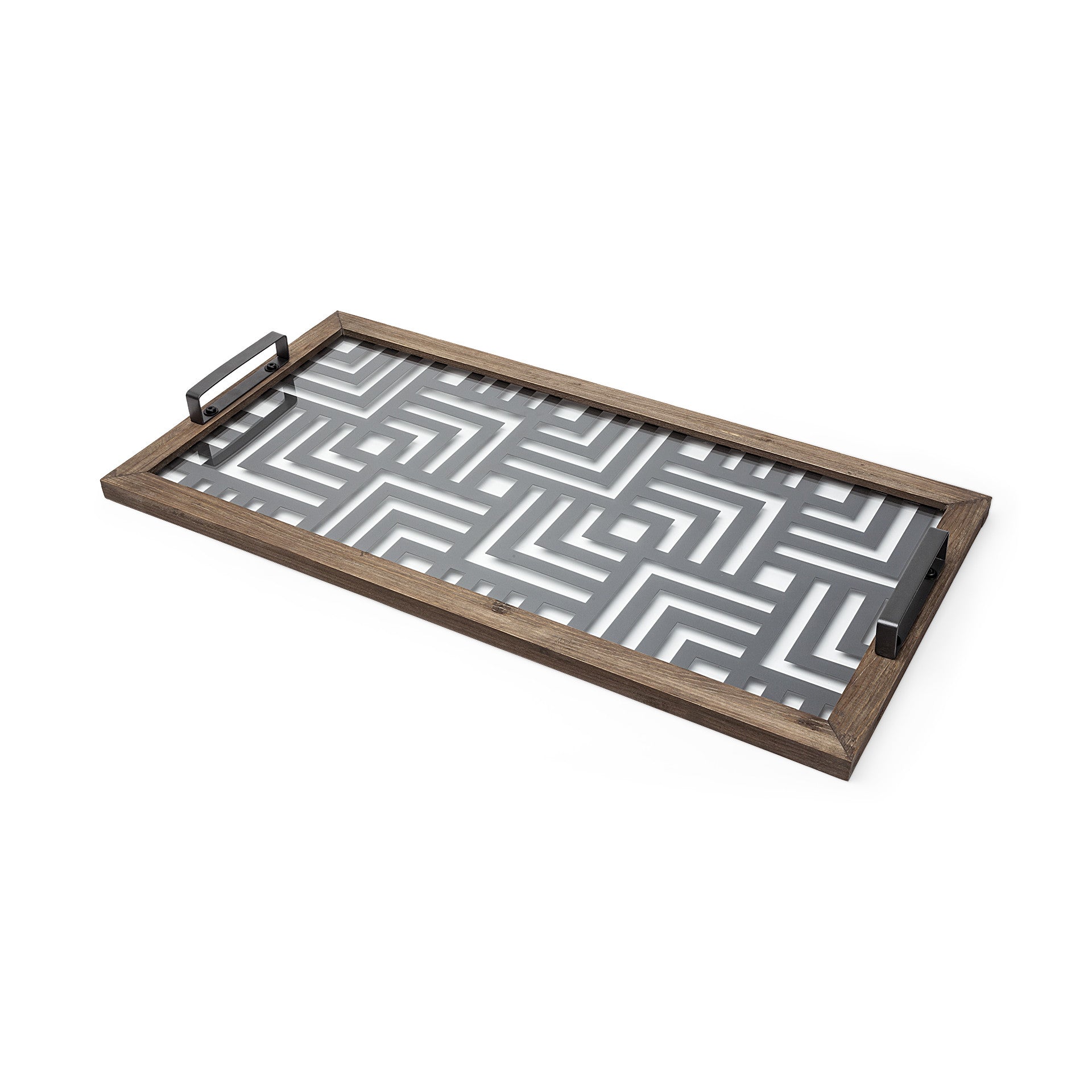  Grey Metal Glasss Top With Maze Like Pattern Tray By Homeroots 