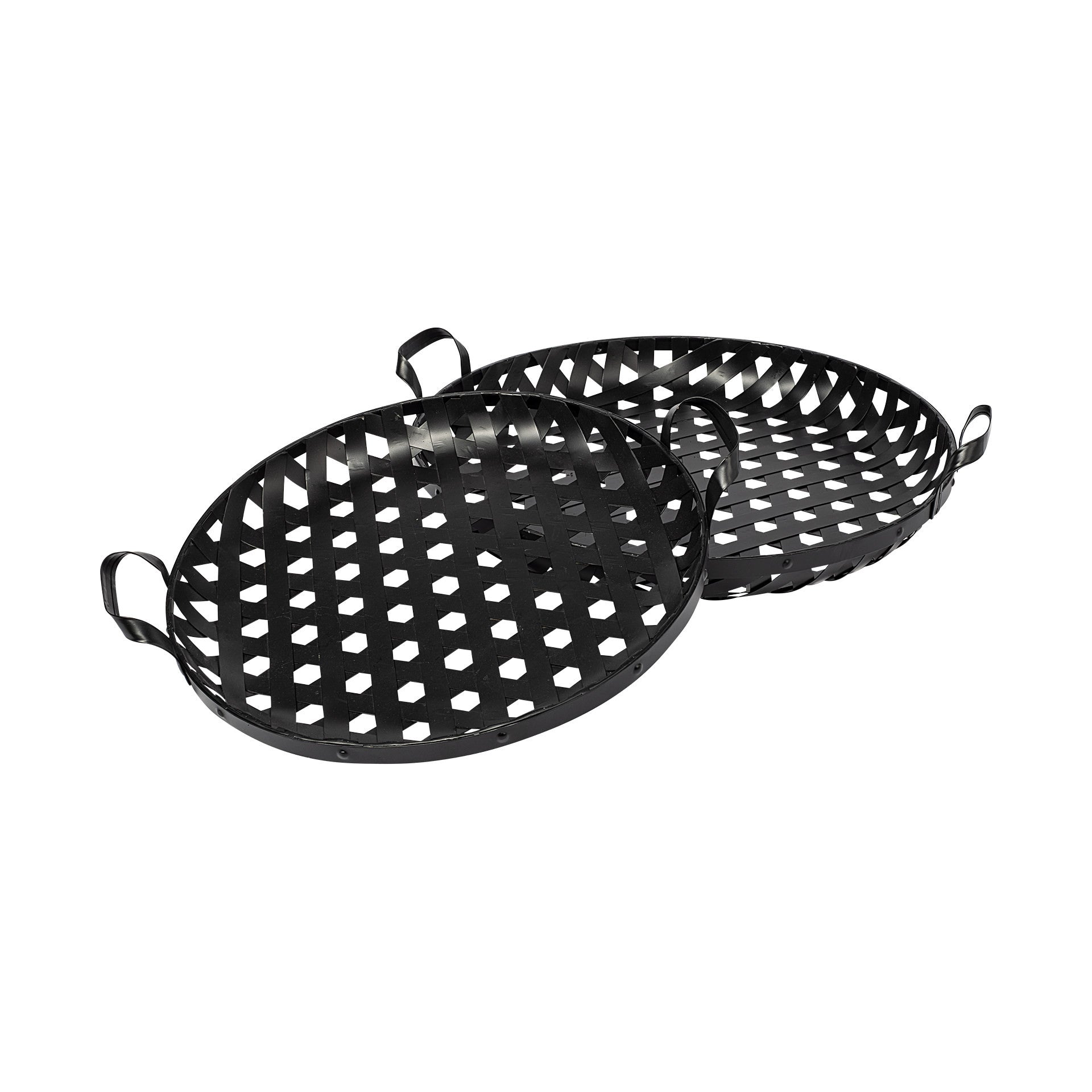  Set Of 2 Matte Black Metal With Interweaved Bottom Trays By Homeroots 