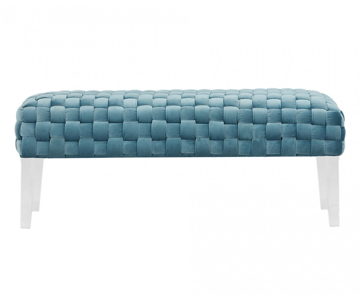  Rectangular Modern Light Teal Textured Velvet Bench with acrylic legs By Homeroots 