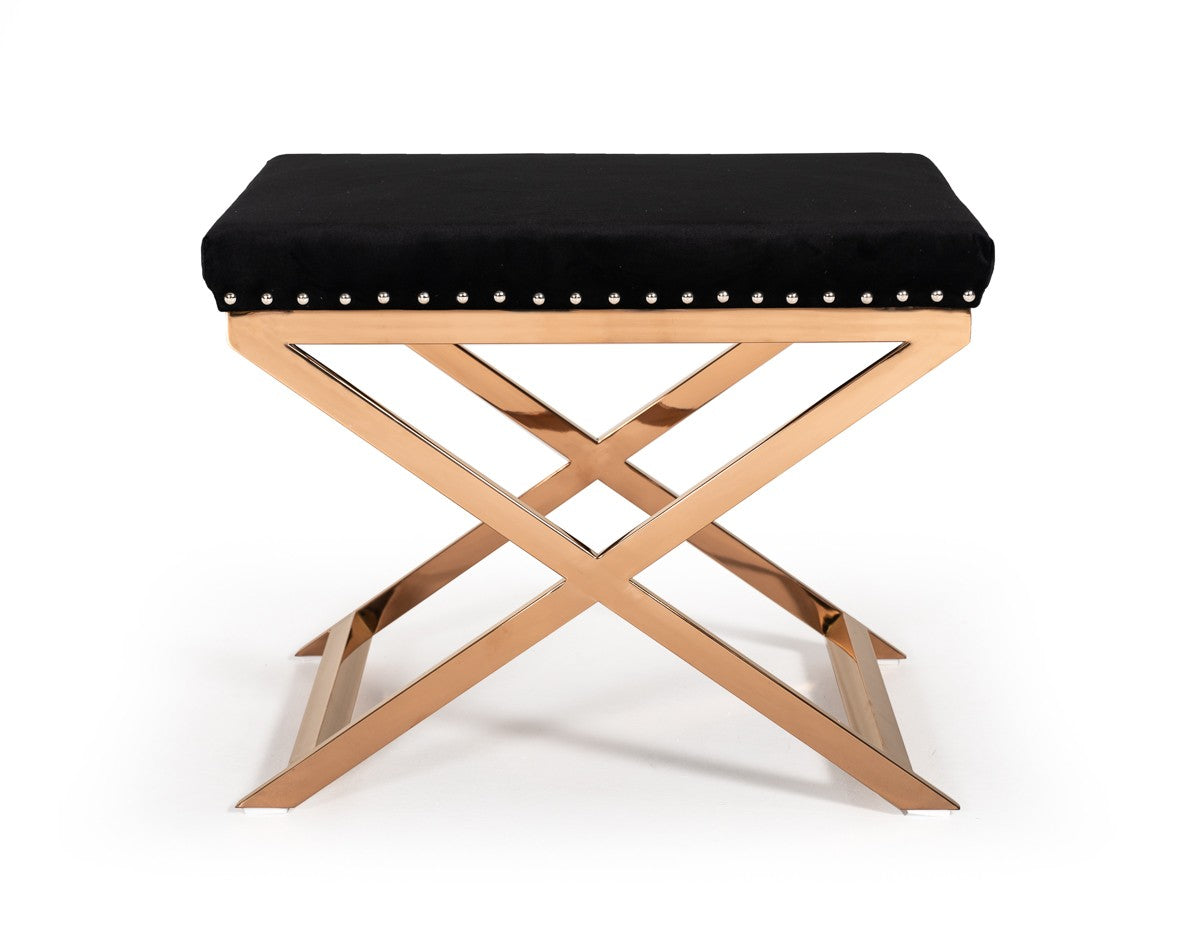  Modern Black Velvet with nailhead trim and Rose Gold Stool By Homeroots 