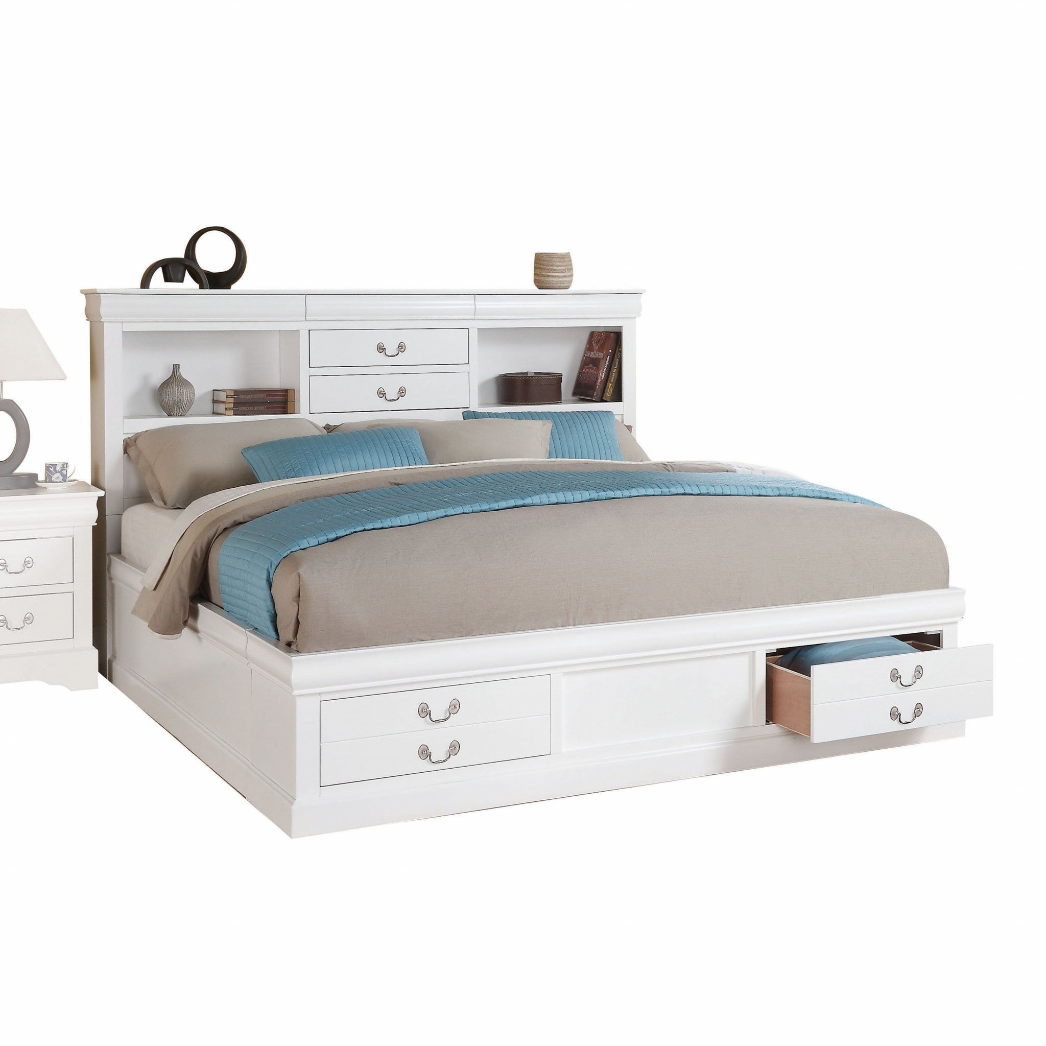  White Wooden Queen Bed With Storage By Homeroots 