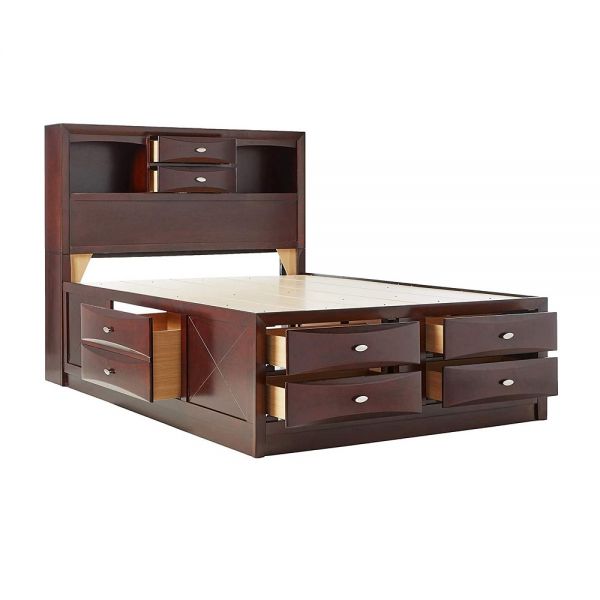  Espresso Multi-Drawer Wood Platform Full Bed With Pull Out Tray By Homeroots 