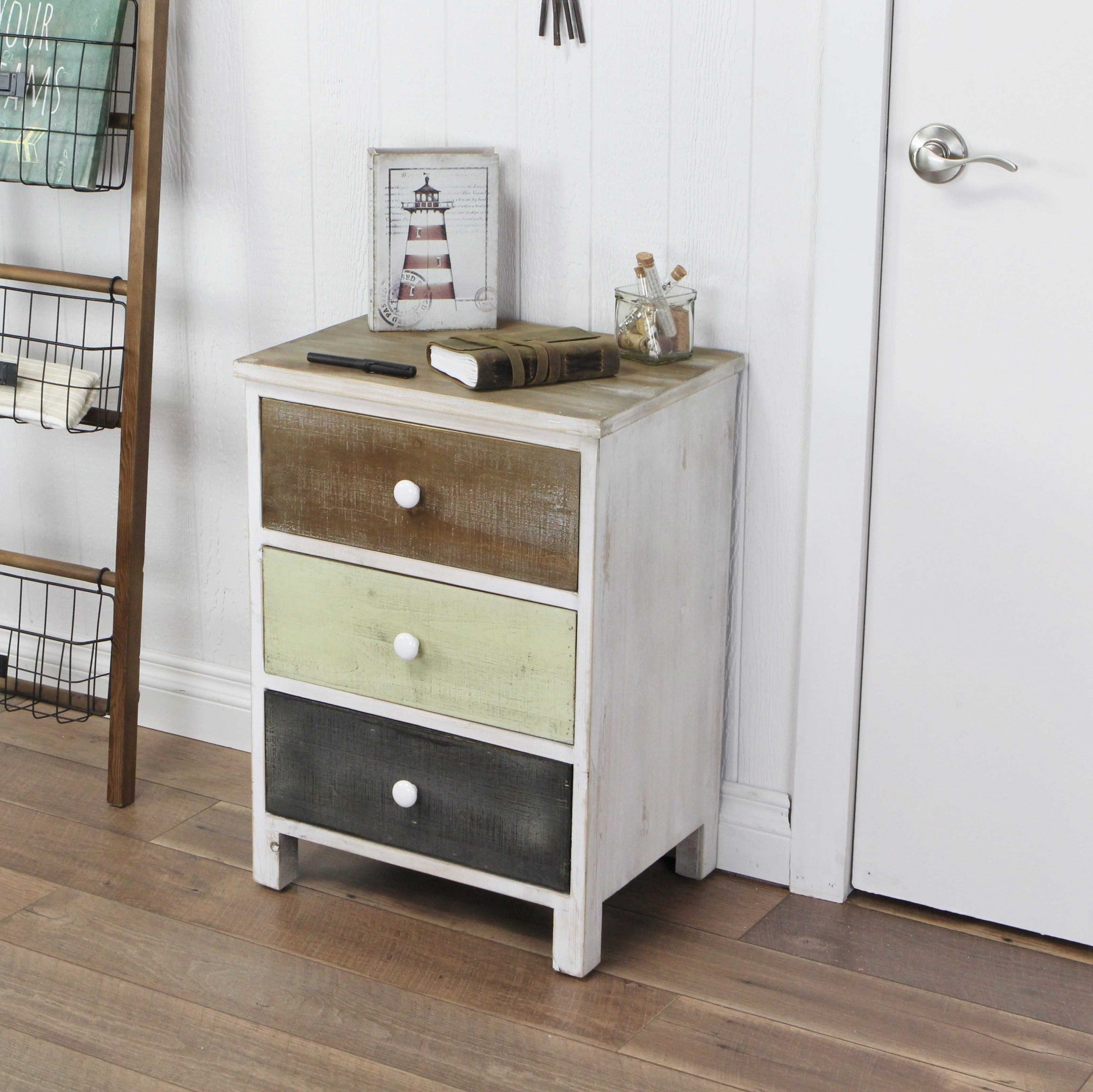  Distressed Gray and White Side Cabinet with 3 Drawers By Homeroots 