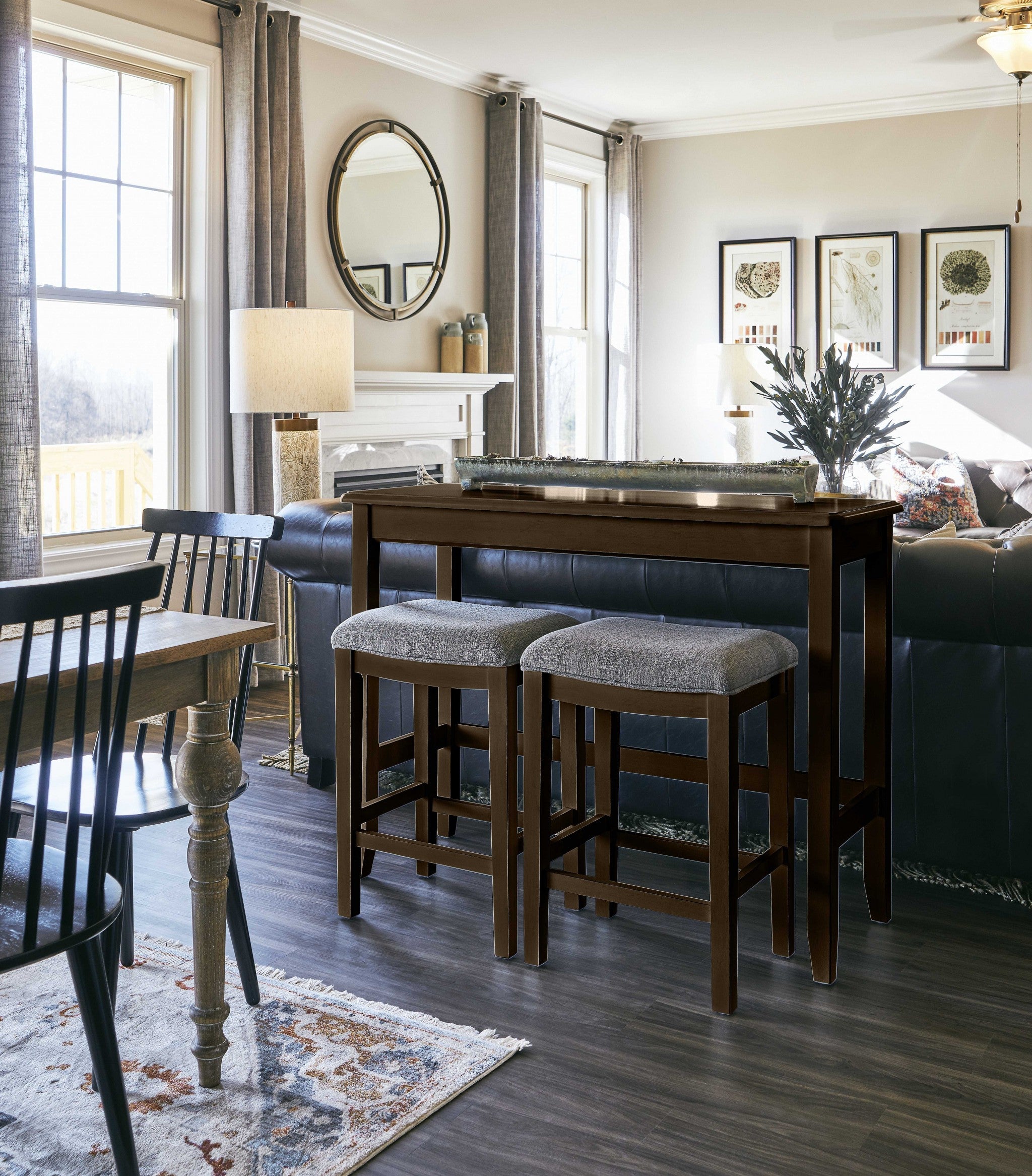  Perfecto Espresso Finish Sofa Table With Two Bar Stools By Homeroots 